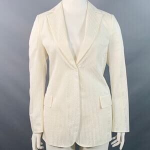 AKRIS Size 10 Natalia Off White Cotton Blend Sheer Textured Snaps Jacket Blazer
